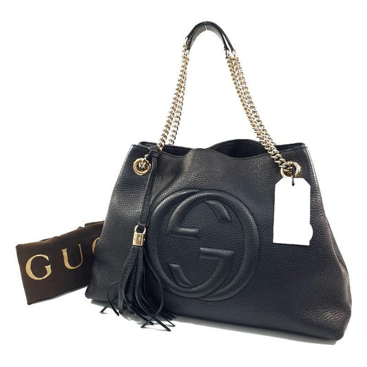 PRE-ORDER  Gucci  Pebbled Calfskin Medium Soho Chain Shoulder Bag Black