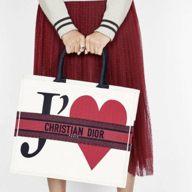 $3650 2021 Christian Dior Canvas DiorAmour Chinese Valentines Je T’aime Large Book Tote White Red