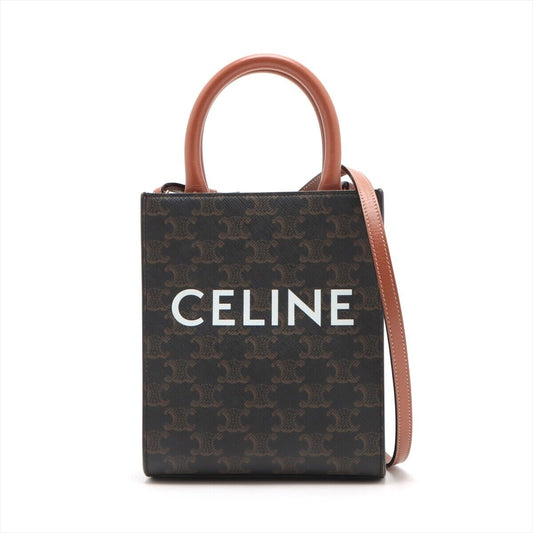 CELINE Triomphe Canvas Calfskin Mini Vertical Cabas Tan