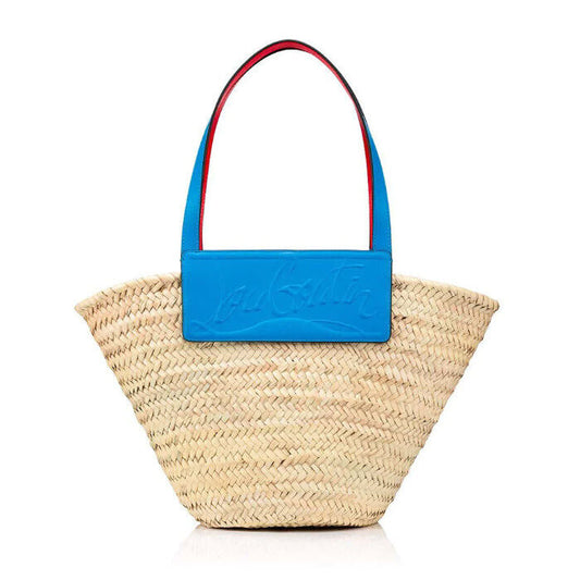 NEW Christian Louboutin Christian Louboutin Loubishore Logo Straw Tote Blue