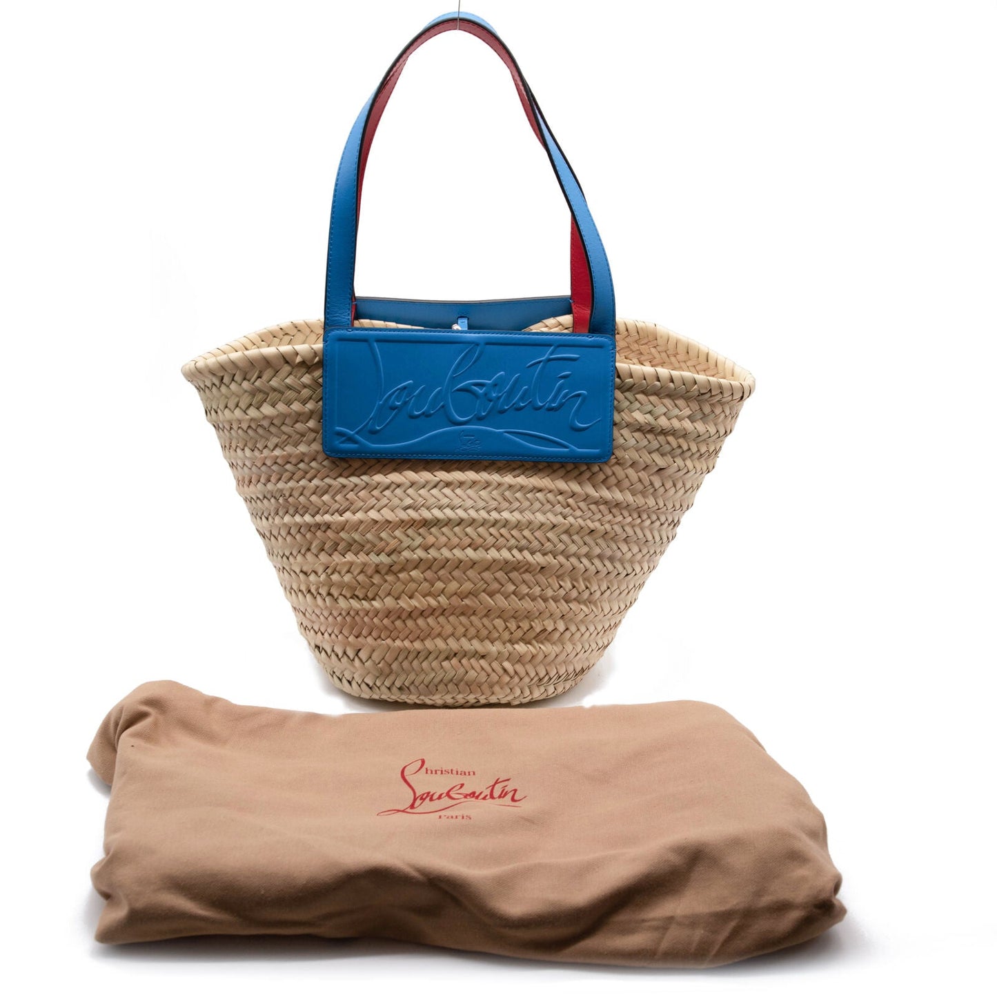 NEW Christian Louboutin Christian Louboutin Loubishore Logo Straw Tote Blue