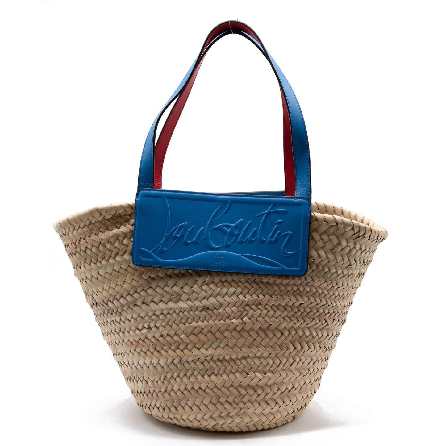 NEW Christian Louboutin Christian Louboutin Loubishore Logo Straw Tote Blue