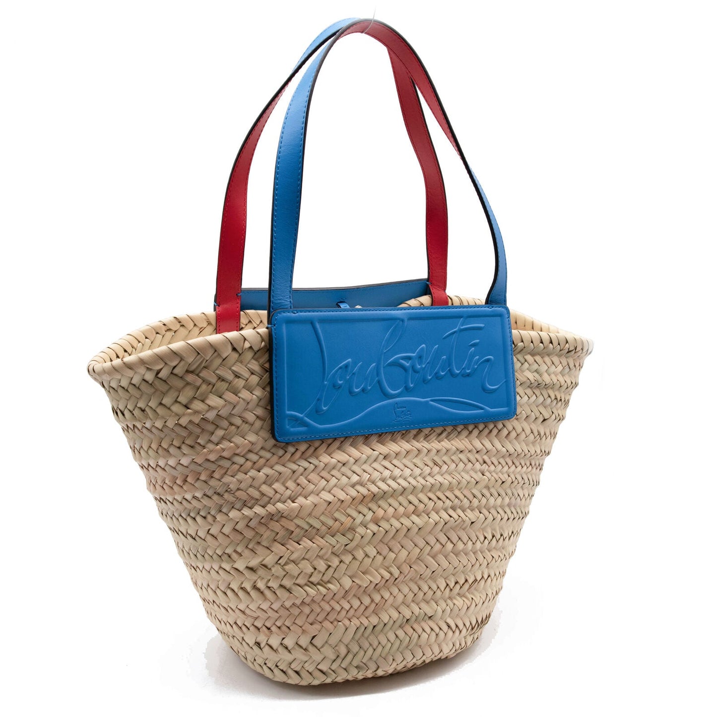 NEW Christian Louboutin Christian Louboutin Loubishore Logo Straw Tote Blue