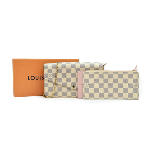 Louis Vuitton Damier Azur Pochette Felicie Chain Wallet Rose Ballerine AZ1169