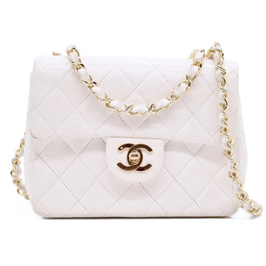 Chanel Quilted Mini Square Flap Shoulder Bag White Gold