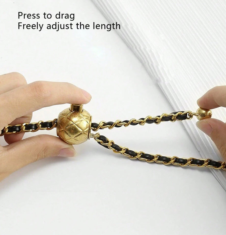 Black Leather Strap Ball Chain 130 CM