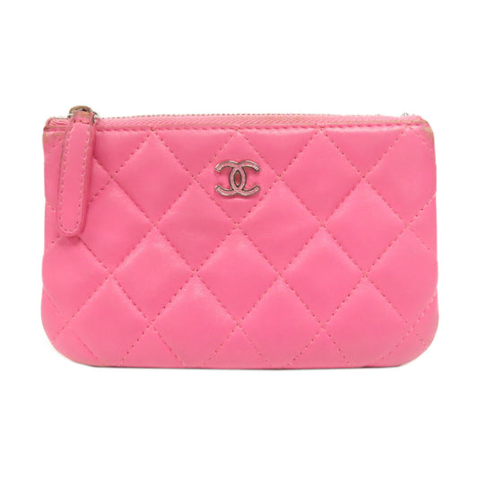 CHANEL Calfskin Quilted Small Cosmetic Case Pink