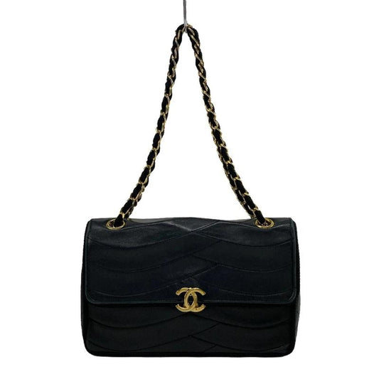 Chanel  Lambskin Scallop Quilted Single Flap Black 01*