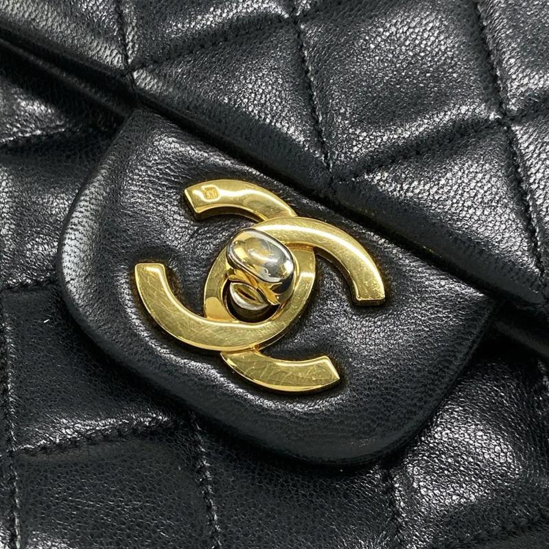 Chanel  Lambskin Quilted Medium Double Flap Black 01