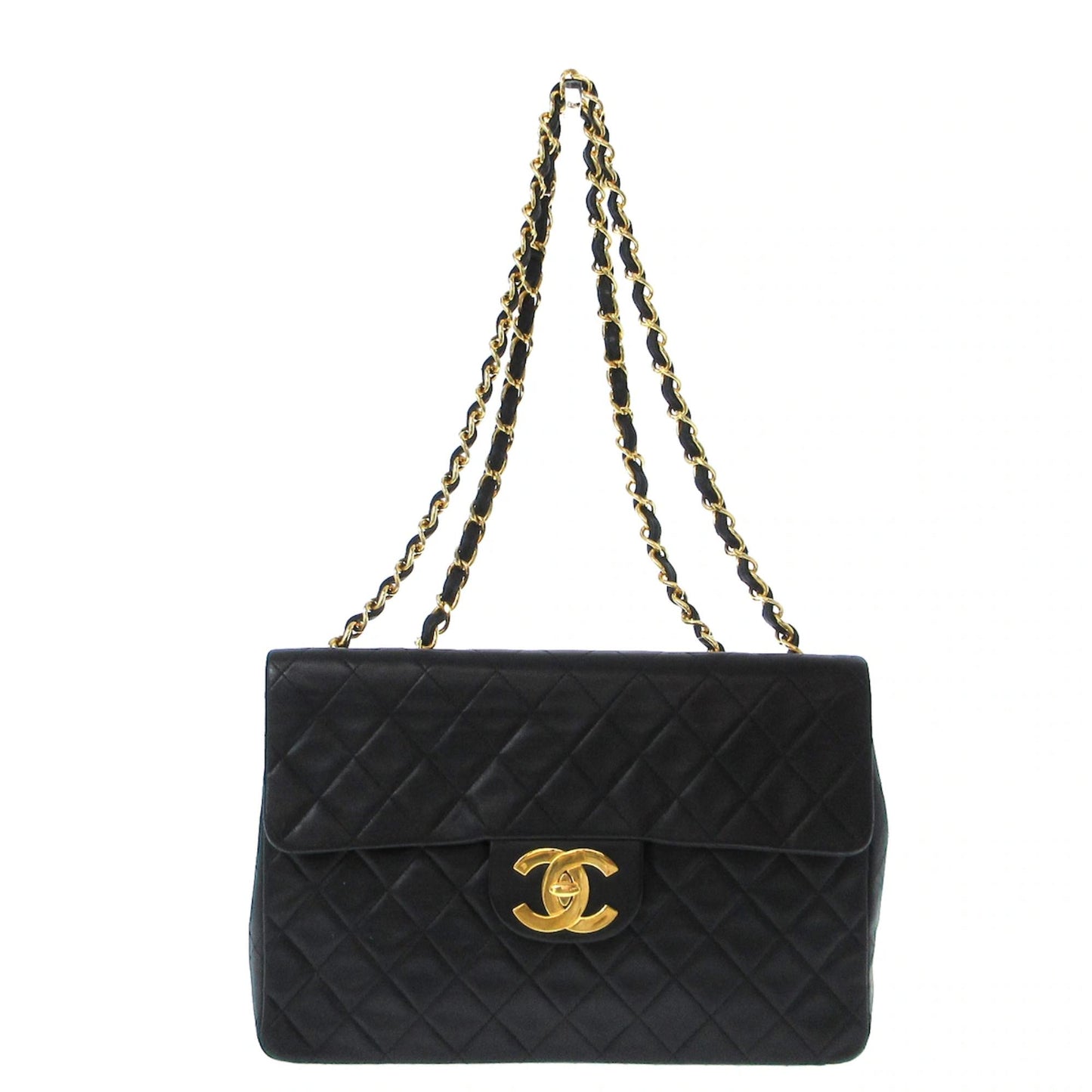 CHANEL Lambskin Quilted Jumbo Single Flap Black 3*