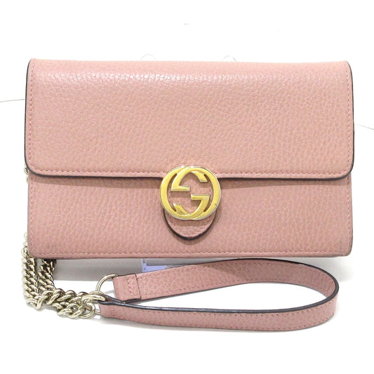 Gucci Dollar Calfskin Interlocking G Chain Wallet Soft Pink Crossbody
