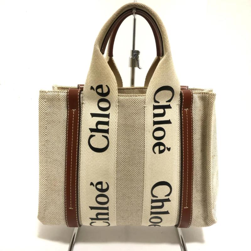 Preorder CHLOE Cotton Calfskin Small Woody Ribbon Tote White Brown