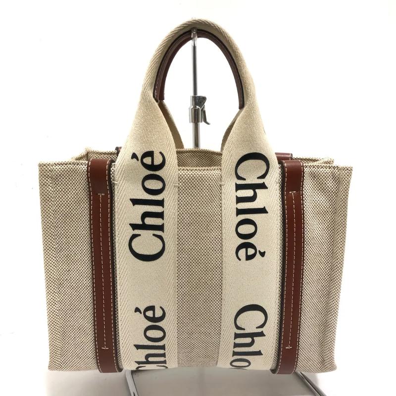 Preorder CHLOE Cotton Calfskin Small Woody Ribbon Tote White Brown