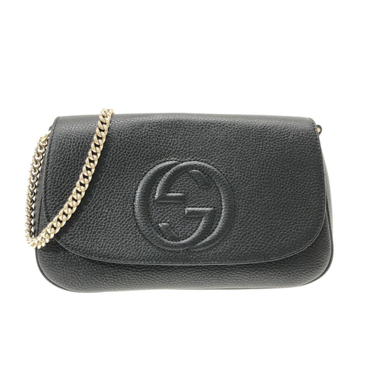 GUCCI Pebbled Calfskin Medium Soho Flap Crossbody Black