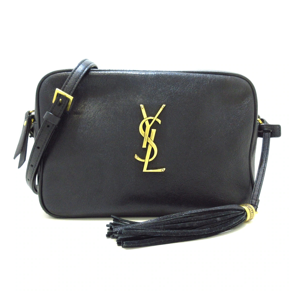 SAINT LAURENT Lambskin Monogram Small Lou Camera Bag Black