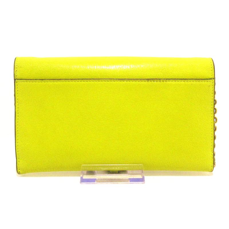CHRISTIAN DIOR Yellow Grained Calfskin Saddle Chain Wallet Pouch