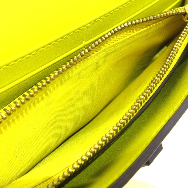 CHRISTIAN DIOR Yellow Grained Calfskin Saddle Chain Wallet Pouch