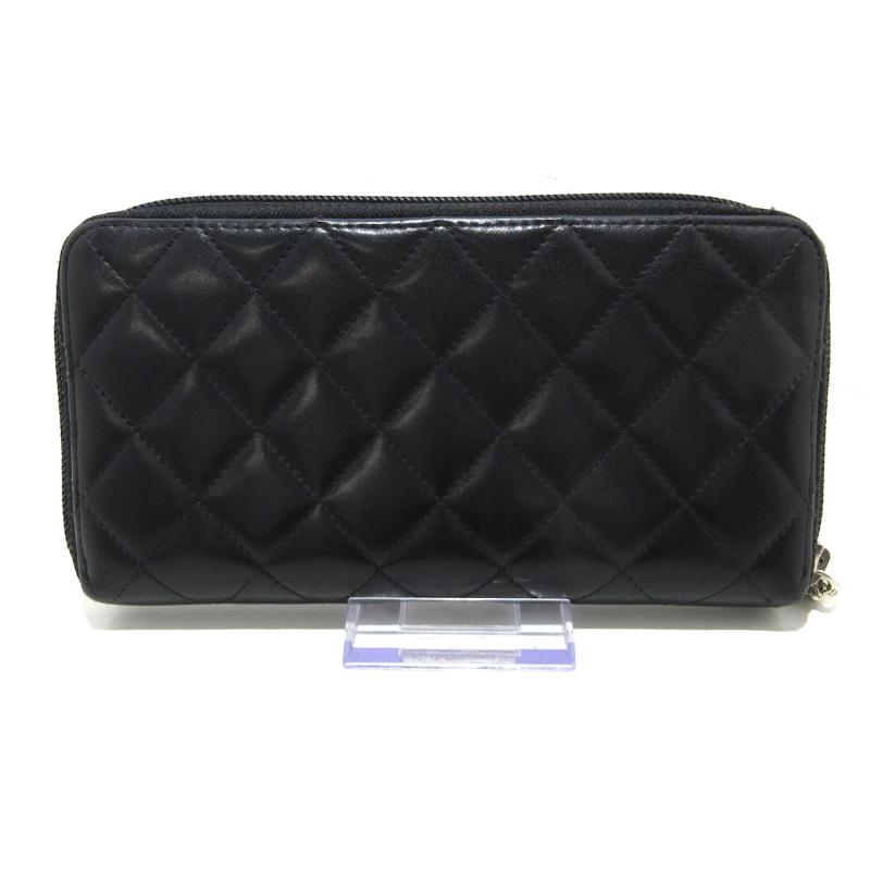 Pre-order CHANEL Calfskin Quilted Cambon Zip Around Wallet Black 16*