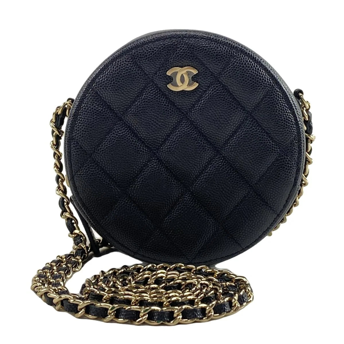 PRE-ORDER Chanel  Caviar Quilted Round Clutch With Chain Black 30*