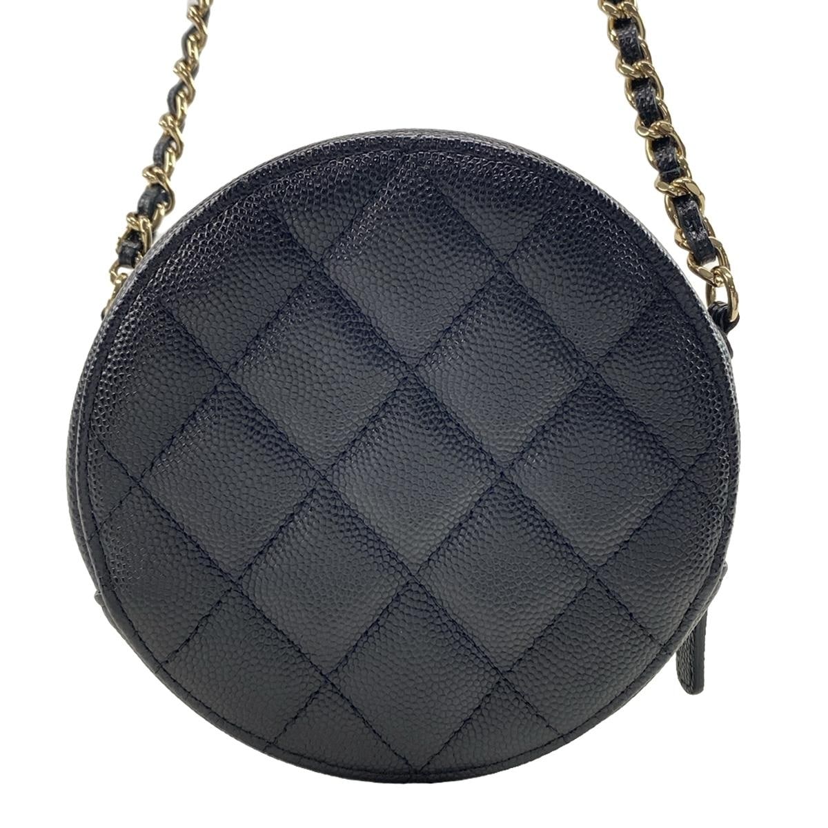 PRE-ORDER Chanel  Caviar Quilted Round Clutch With Chain Black 30*