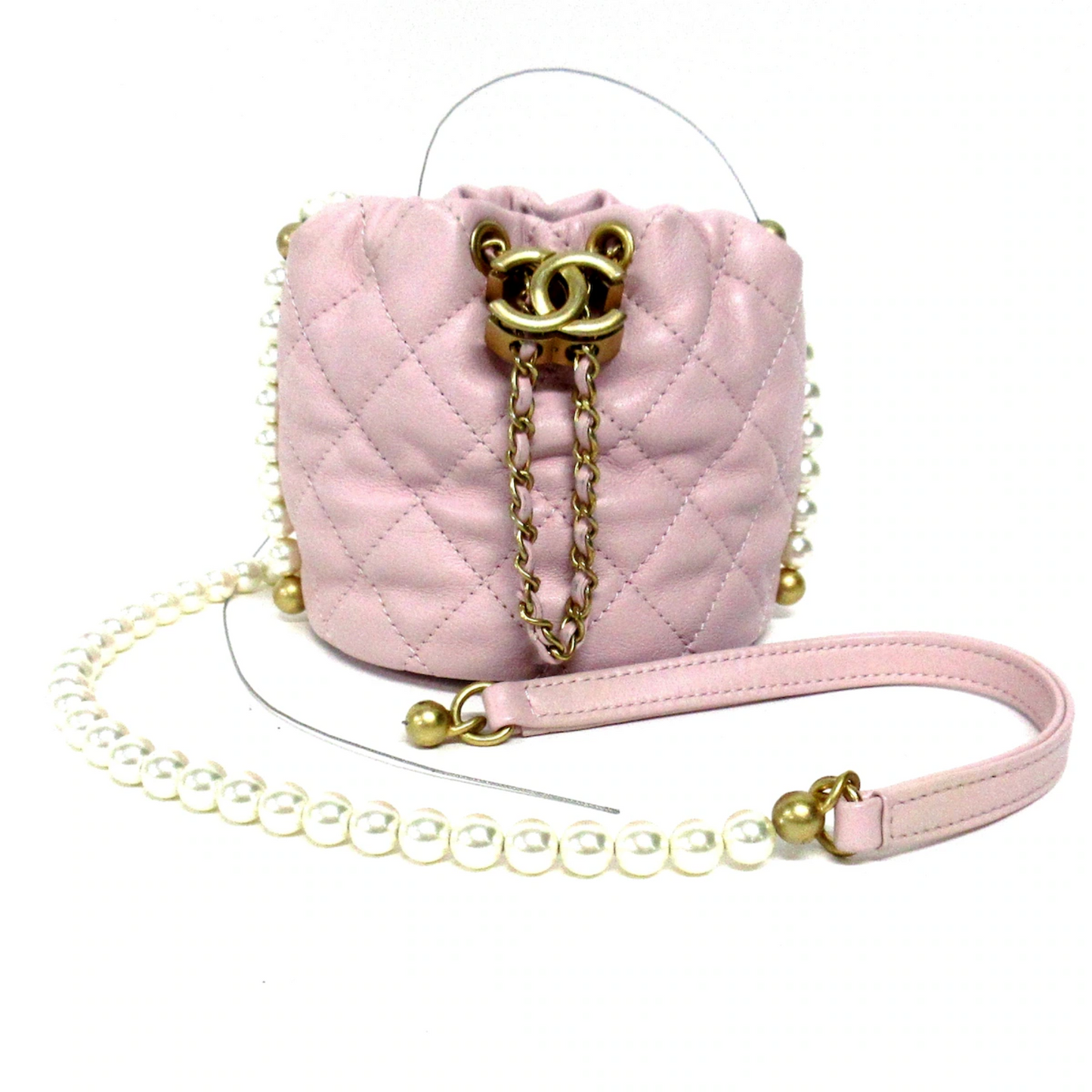 Pre-Order Chanel Calfskin Quilted Pearl Mini About Pearls Drawstring Bucket Light Pink