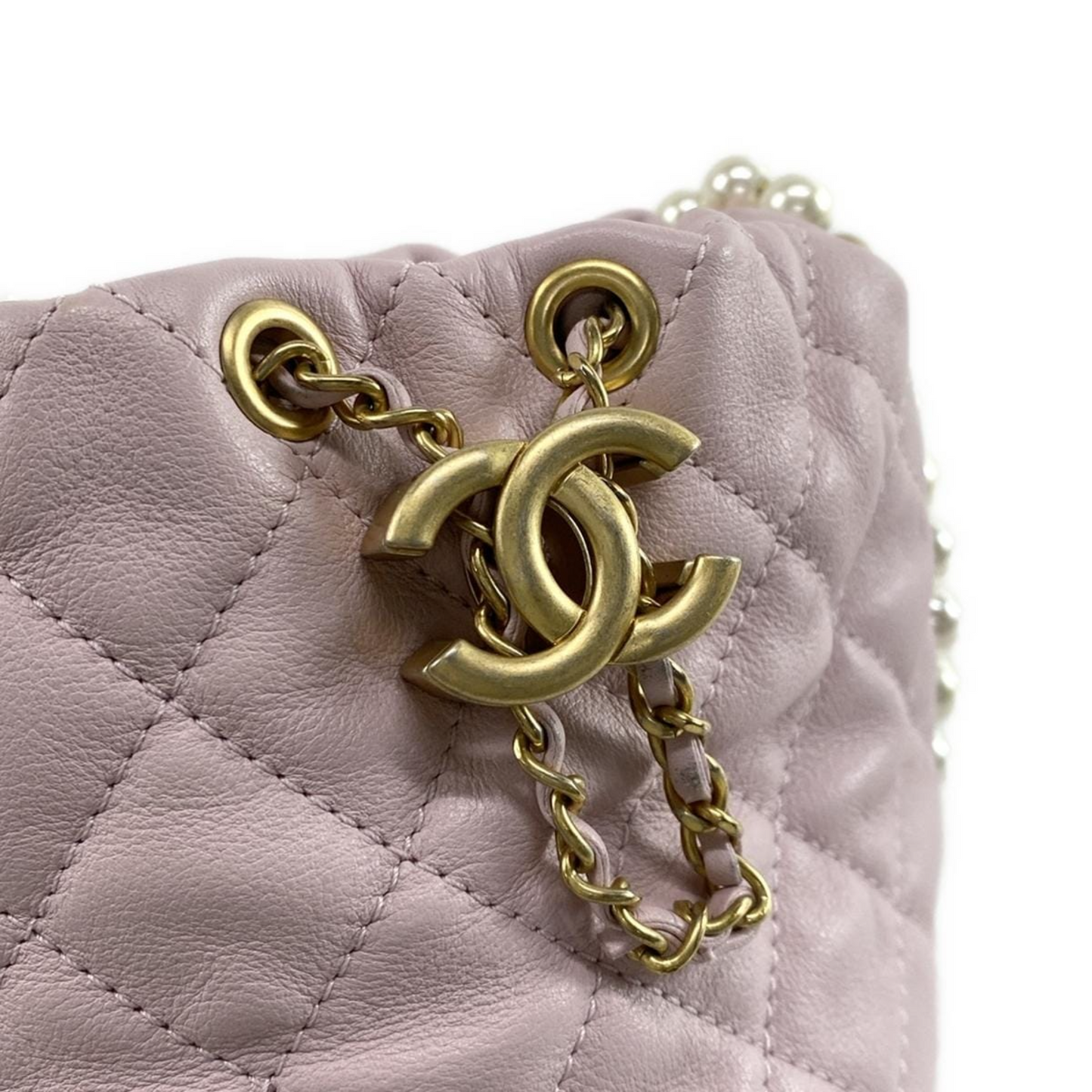 Pre-Order Chanel Calfskin Quilted Pearl Mini About Pearls Drawstring Bucket Light Pink