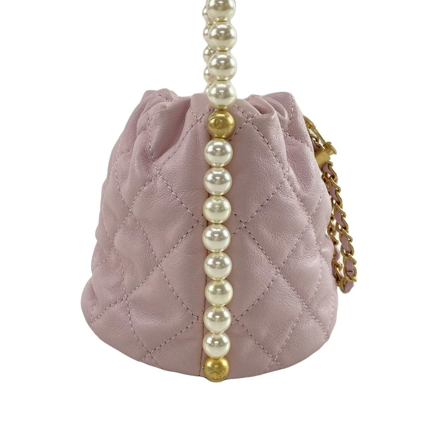 Pre-Order Chanel Calfskin Quilted Pearl Mini About Pearls Drawstring Bucket Light Pink