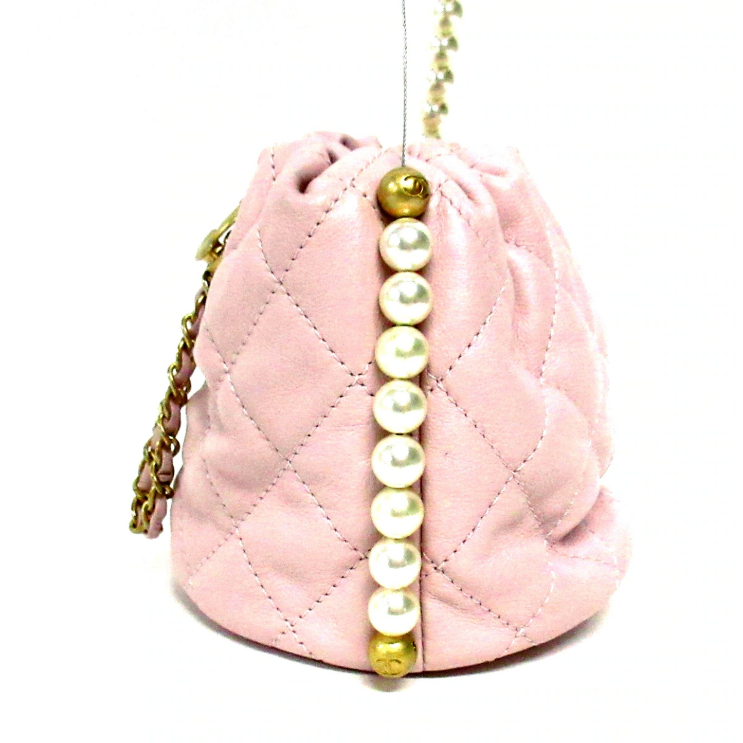 Pre-Order Chanel Calfskin Quilted Pearl Mini About Pearls Drawstring Bucket Light Pink