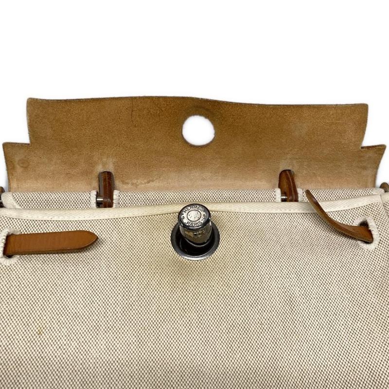 HERMES Herbag PM Handbag Cream Light Brown Toile H Box Calf SQUARE E