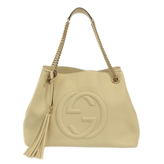 GUCCI  Pebbled Calfskin Medium Soho Chain Shoulder Bag Cream