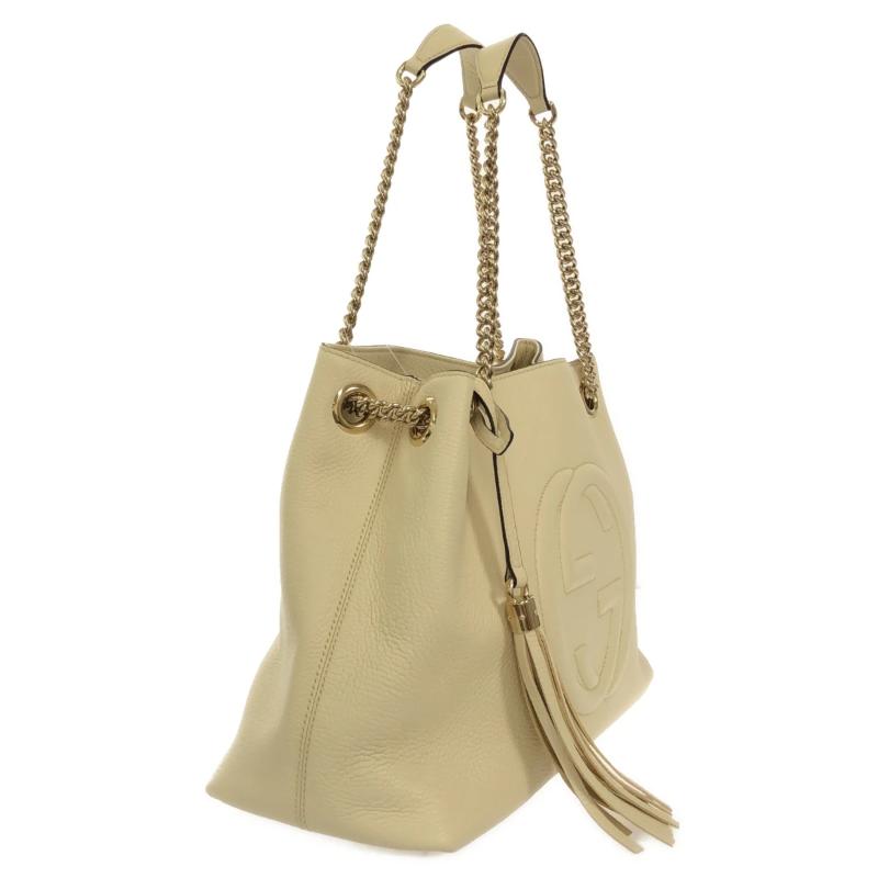 GUCCI  Pebbled Calfskin Medium Soho Chain Shoulder Bag Cream