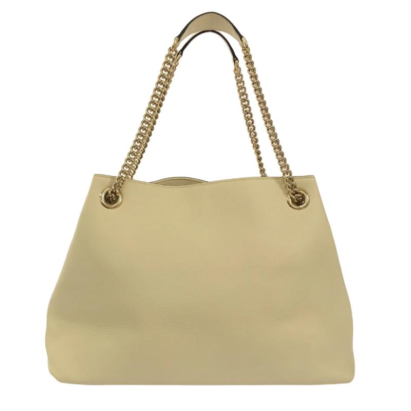 GUCCI  Pebbled Calfskin Medium Soho Chain Shoulder Bag Cream