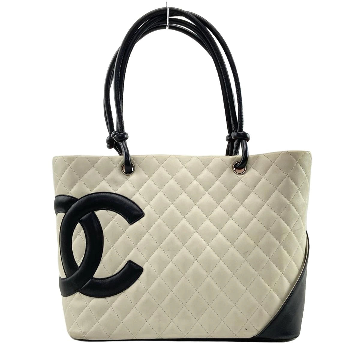 Chanel  Calfskin Quilted Large Cambon Tote White Black 10*