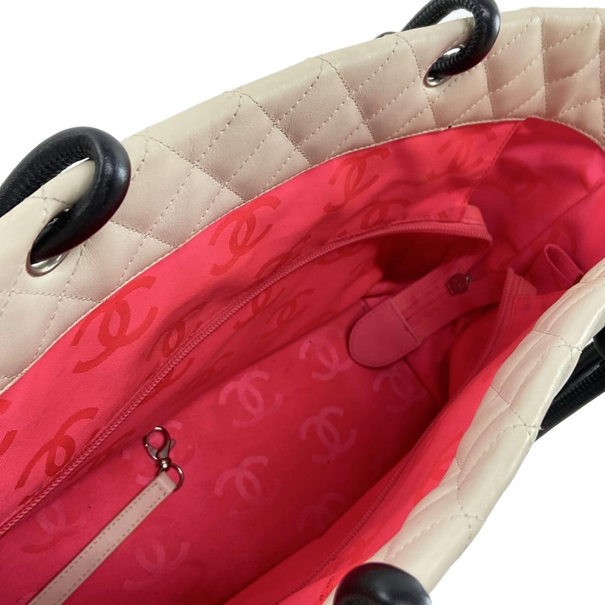 Chanel  Calfskin Quilted Large Cambon Tote White Black 10*