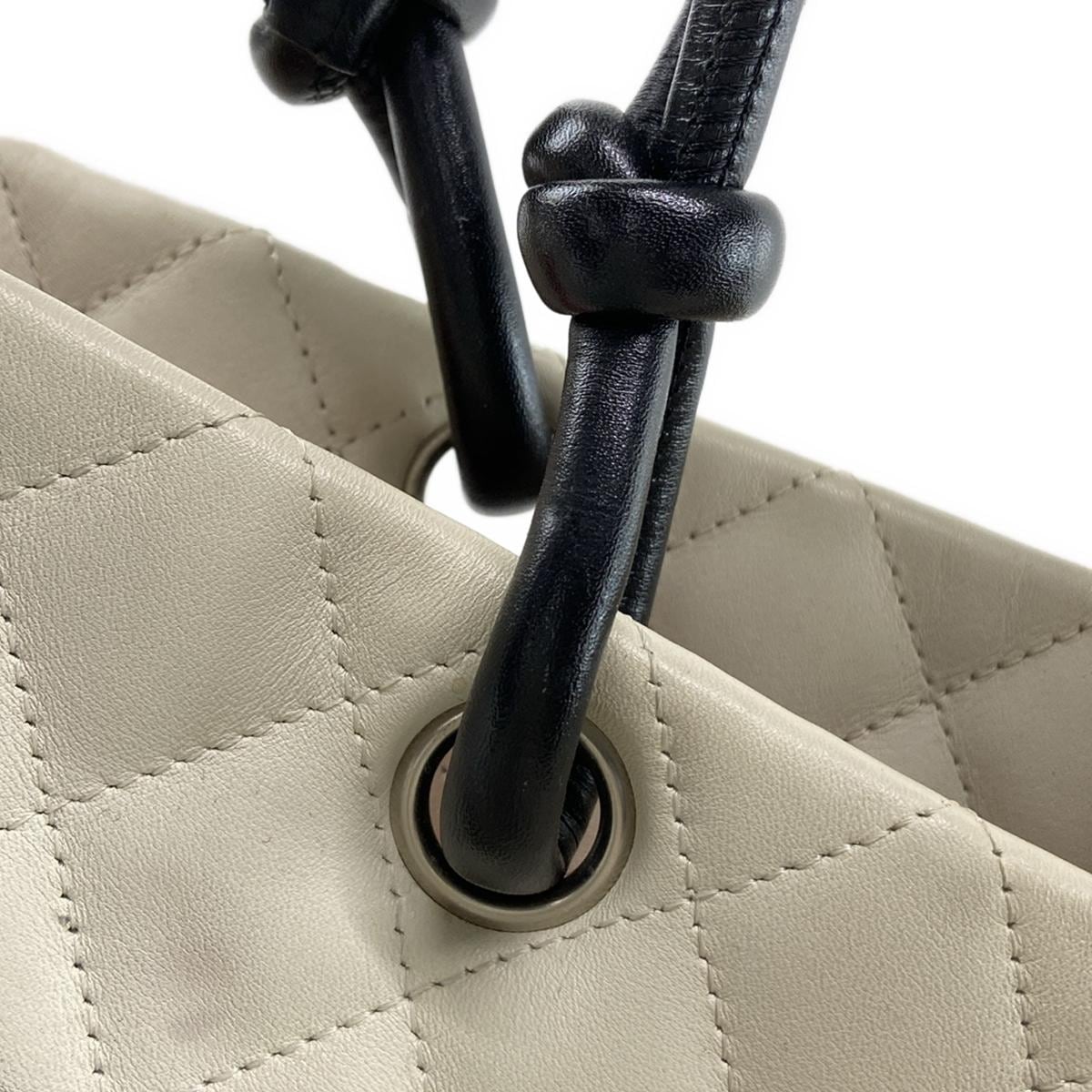 Chanel  Calfskin Quilted Large Cambon Tote White Black 10*