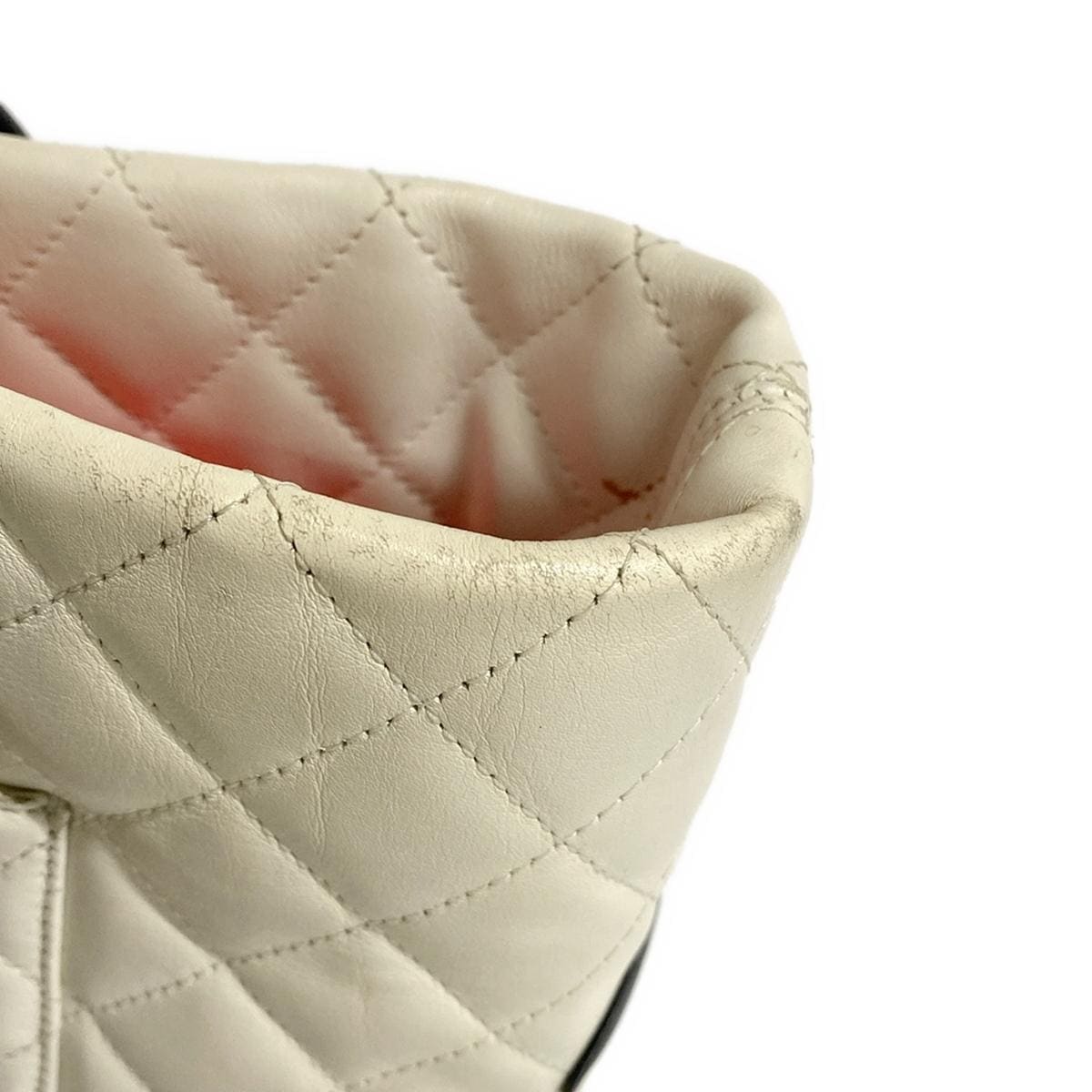 Chanel  Calfskin Quilted Large Cambon Tote White Black 10*