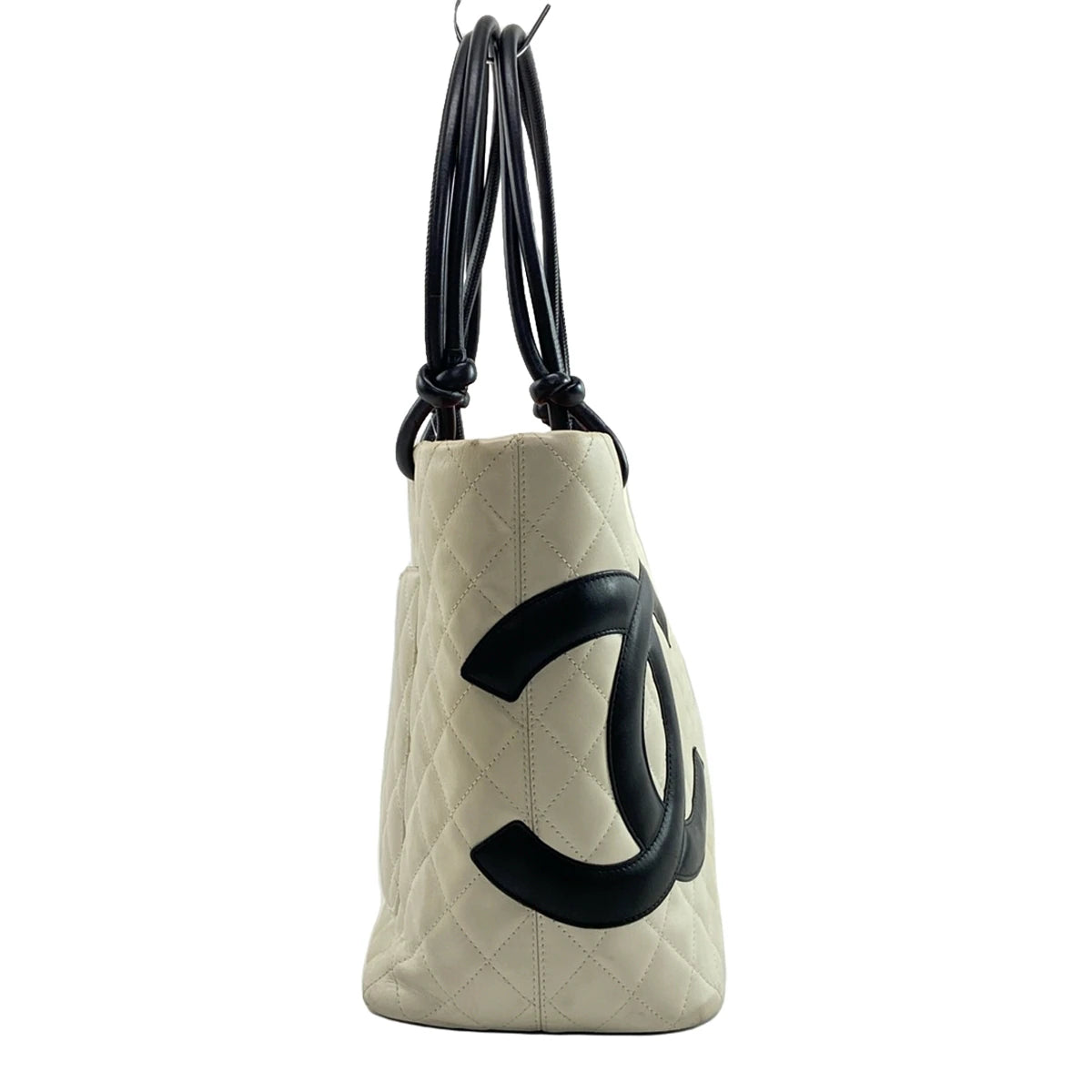 Chanel  Calfskin Quilted Large Cambon Tote White Black 10*