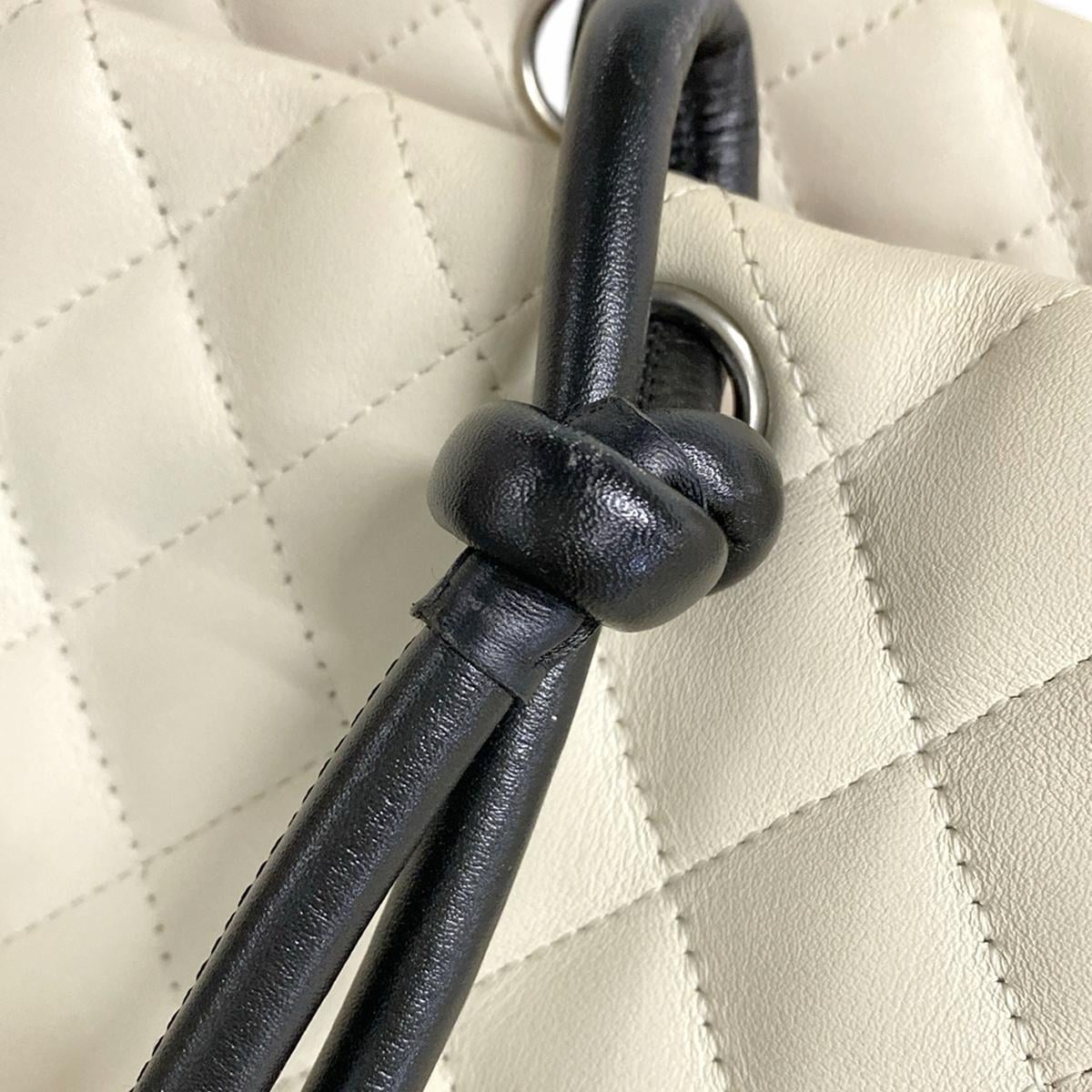 Chanel  Calfskin Quilted Large Cambon Tote White Black 10*