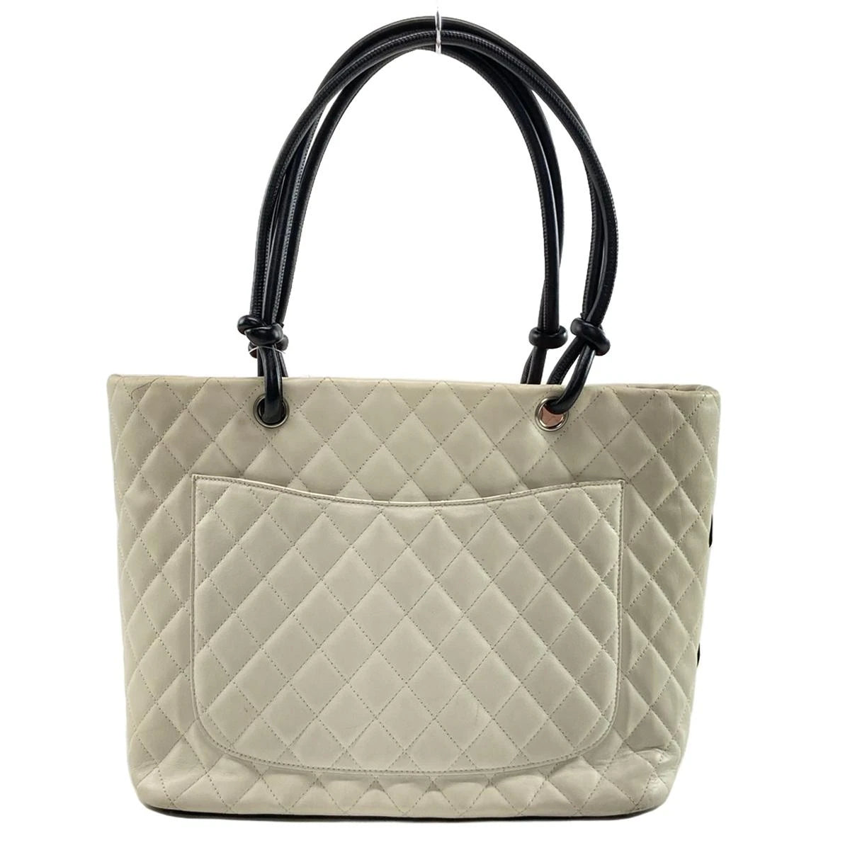 Chanel  Calfskin Quilted Large Cambon Tote White Black 10*