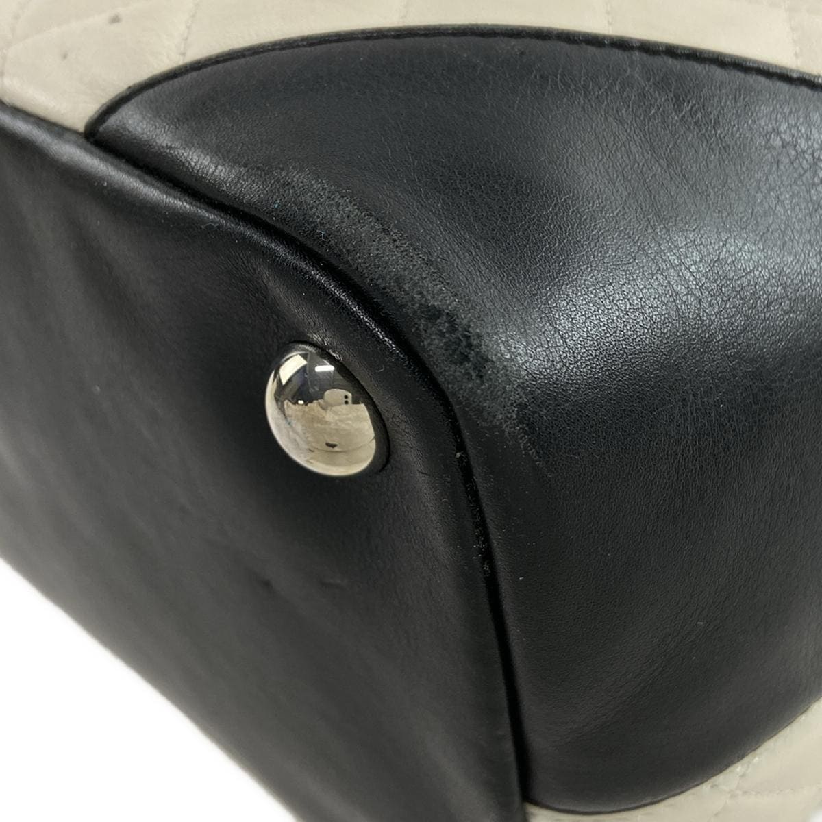Chanel  Calfskin Quilted Large Cambon Tote White Black 10*