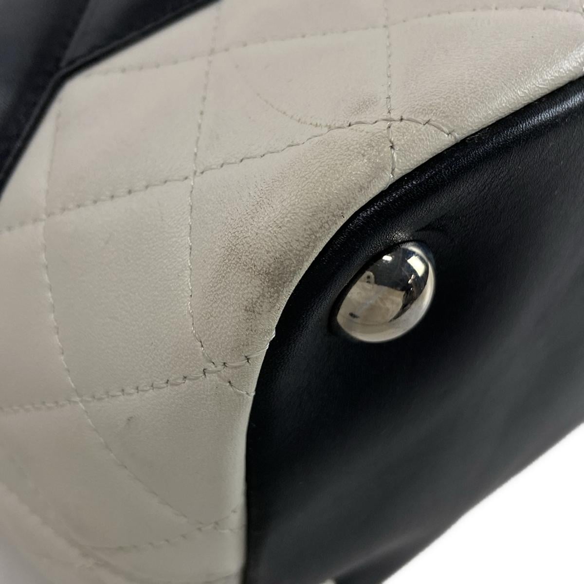 Chanel  Calfskin Quilted Large Cambon Tote White Black 10*