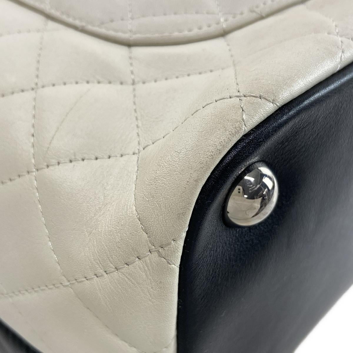 Chanel  Calfskin Quilted Large Cambon Tote White Black 10*