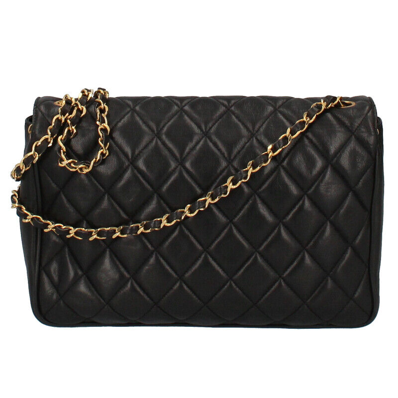 Chanel  Lambskin Diamond Stitch Envelope Single Flap Black