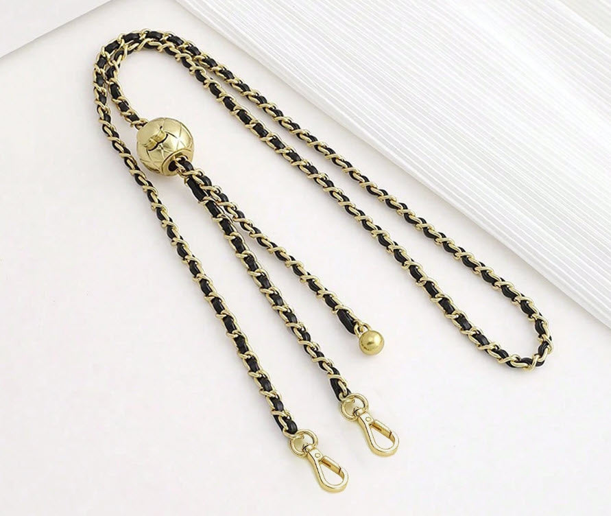 Black Leather Strap Ball Chain 130 CM