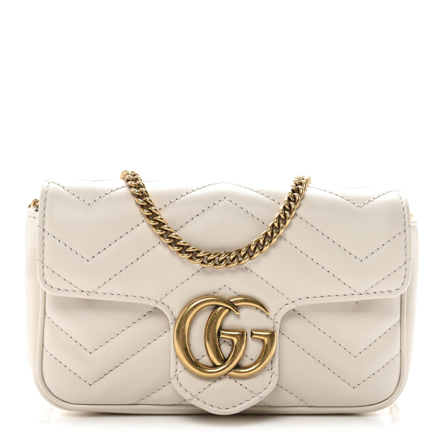 $1590 GUCCI GG Marmont Quilted Leather Super Mini Bag Cream
