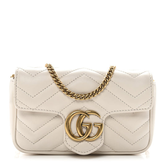 $1590 GUCCI GG Marmont Quilted Leather Super Mini Bag Cream