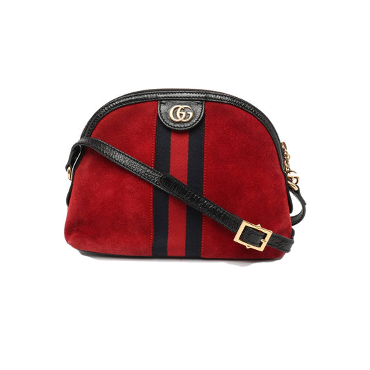 Gucci Suede Patent Web GG Small Ophidia Dome Shoulder Bag Hibiscus Red