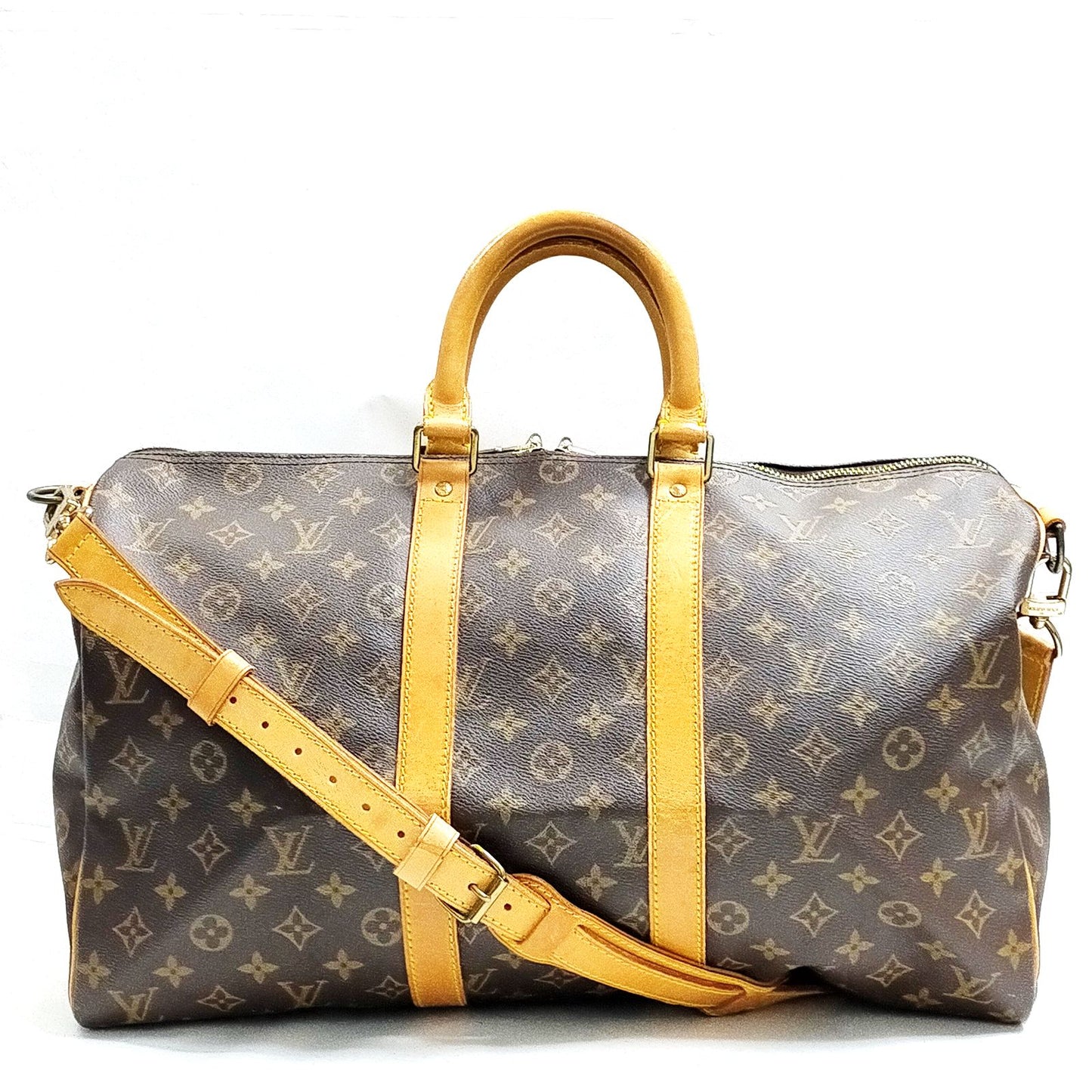 $2650 1991 Louis Vuitton LV Boston Bag Keepall Bandouliere 45 Brown Monogram MI0911