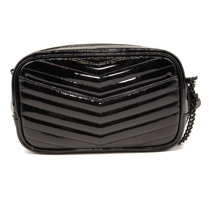 NEW Saint Laurent Matelasse Monogram Mini Lou Camera Bag Black Patent