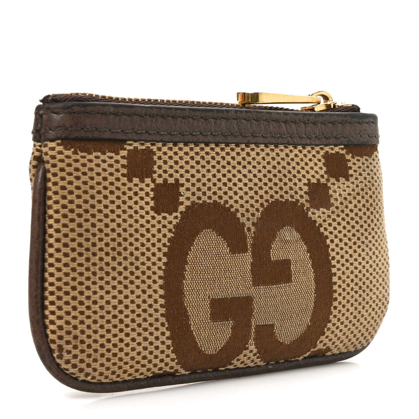$450 Gucci Monogram Jumbo GG Textured Dollar Calfskin Ophidia Key Case Camel Ebony New Acero